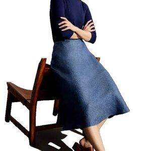 Jaeger Women's US4 UK8 Chambray Blue Pure Linen Midi Skater Skirt Side-Zip NWT